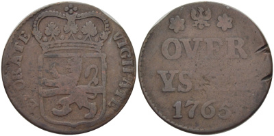 НИДЕРЛАНДЫ, ОВЕРИССЕЛ 1 ДУИТ 1765 KM 90 медь 28-416