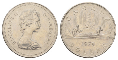 Канада 1 доллар 1979 Елизавета II (1952-2022), каноэ KM 120.1 никель aUNC 4565-921