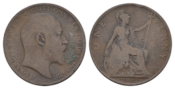 Великобритания 1 пенни 1902 Эдуард VII (1901-1910) KM 794.1, Sp 3990A бронза 4645-1012