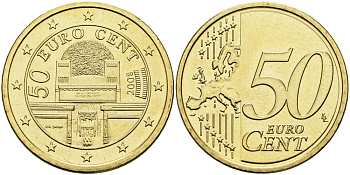 Австрия 50 евроцентов 2008 Венский сецессион KM 3141 нордик  UNC M44-21
