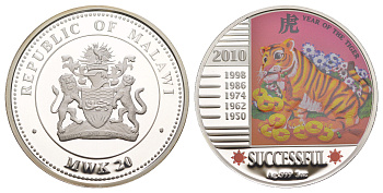 Малави 20 квач 2010 Китайский гороскоп - год тигра, успешный UC 209 серебро PROOF 11-153-32
