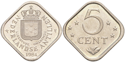 Нидерландские Антилы 5 центов 1984 Беатрикс (1980-2013) KM 13 медно-никель 1530-315