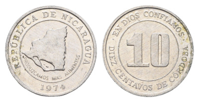 Никарагуа 10 сентаво 1974 ФАО - Давайте производить больше еды KM 29 алюминий 4679-632