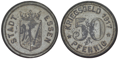 Германия, Эссен 50 пфеннигов 1917 северный Рейн-Вестфалия, нотгельд Funck 123.2 цинк 4121-423