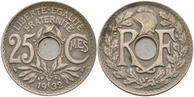 Франция 25 сантимов 1932 KM 867a, Le Franc 171.7 медно-никель 4143-446