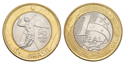 Бразилия 1 реал 2015 XXXI летние Олимпийские Игры, Рио-де-Жанейро 2016 - Волейбол KM 709 биметалл UNC 4646-155