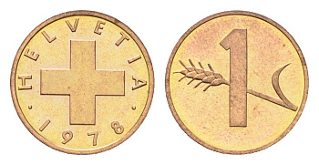 Швейцария 1 раппен 1978 KM 46 бронза UNC 4708-262