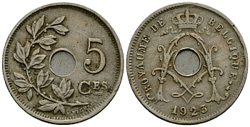 Бельгия 5 сантимов 1923 Belgique KM 66 медно-никель 4173-522
