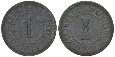 Мюльхаузен в Тюрингии 1 пфенниг 1920  Funck 342.13, Men18 21432.17 цинк     4118-1014