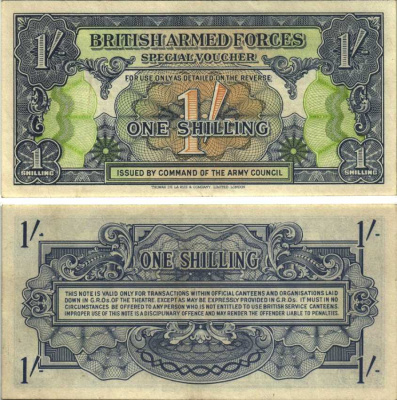 АНГЛИЯ 1 ШИЛЛИНГ 1946 ПЕРВАЯ СЕРИЯ, ДЛЯ ВООРУЖЕННЫХ СИЛ, СПЕЦИАЛЬНЫЙ ВАУЧЕР Pick M11а бумага aUNC 7551-16-3-2