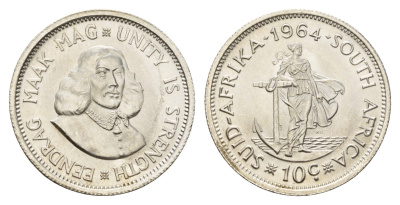 ЮАР 10 центов 1964 Ян ван Рибек KM 60 серебро UNC 76-1016