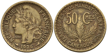 Камерун 50 сантимов 1926 (a), мондвор Париж KM 1 алюминиевая бронза 4164-1264