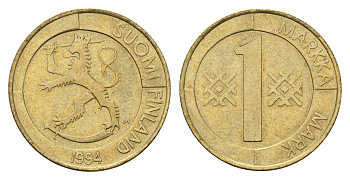 Финляндия 1 марка 1994 KM 76 алюминиевая бронза UNC 3336-123