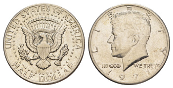 США 1/2 доллара (50 центов) 1971 Джон Кеннеди KM 202b медь плакированная медно-никелем aUNC 4137-734