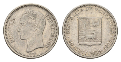Венесуэла 50 сентимо 1965 Симон Боливар Y 41 никель 4679-642