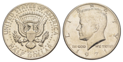 США 1/2 доллара (50 центов) 1971 Джон Кеннеди KM 202b медь плакированная медно-никелем aUNC 4137-734