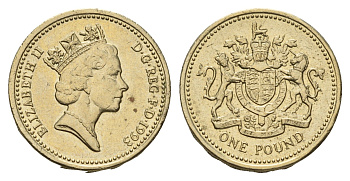 Великобритания 1 фунт 1993 Елизавета II (1952-2022), год-тип KM 964, Spink 4336 никель латунь UNC 4675-722