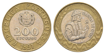 Португалия 200 эскудо 1991 Гарсия Де Орта (1501-1568) KM 655 биметалл 4393-1053