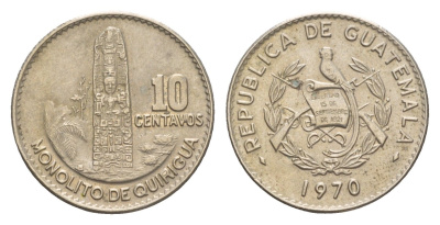 Гватемала 10 сентаво 1970 KM 267 медно-никель 4651-926