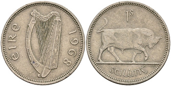 Ирландия 1 шиллинг 1968 бык KM 14a медно-никель 4146-521