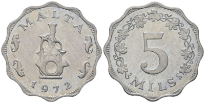 Мальта 5 милей 1972 KM 7 алюминий aUNC M66-03