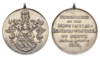 Германия медаль в память о стрелковом фестивале по мишеням в Барте 3 и 4 августа 1865 диаметр 26 мм, вес 6,29 гр серебро 1515-1044