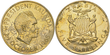 Замбия 5 шиллингов 1965 Годовщина независимости KM 4 медно-никель PROOF 443-743