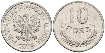 ПОЛЬША 10 ГРОШЕЙ 1979 MW KM АА47 алюминий 99-869