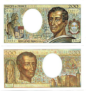 Франция 200 франков 1982 Шарль Луи Монтескье Pick 155a бумага aUNC 451-142-1