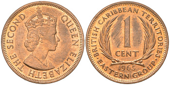 Восточные Карибы 1 цент 1965 KM 2 бронза aUNC 4121-955