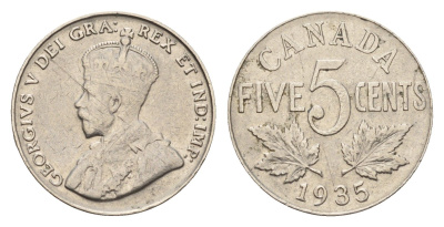Канада 5 центов 1935 Георг V (1910-1936) KM 29 никель 4679-657