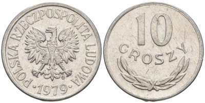 ПОЛЬША 10 ГРОШЕЙ 1979 MW KM АА47 алюминий 99-869