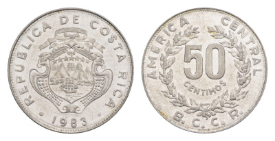 Коста-Рика 50 сентимо 1983 KM 209.1 нержавеющая сталь UNC 4644-347