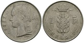 Бельгия 1 франк 1957 BELGIE KM 143 медно-никель 4172-541