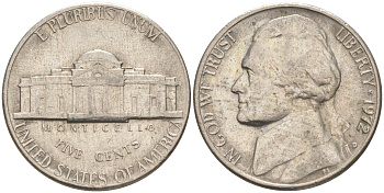 США 5 ЦЕНТОВ 1972 D ДЖЕФФЕРСОН KM A192 медно-никель 63-813