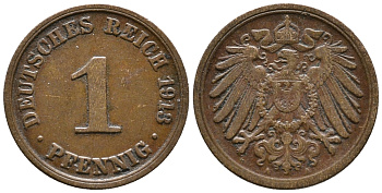 ГЕРМАНИЯ 1 ПФЕННИГ 1913 А KM 10, J. 10 медь 39-823