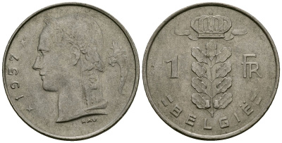 Бельгия 1 франк 1957 BELGIE KM 143 медно-никель 4172-541