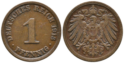 ГЕРМАНИЯ 1 ПФЕННИГ 1913 А KM 10, J. 10 медь 39-823