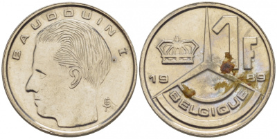 Бельгия 1 франк 1989 Belgique, Бодуэн I (1951-1993) KM 170 железо плакированное никелем 3851-1026