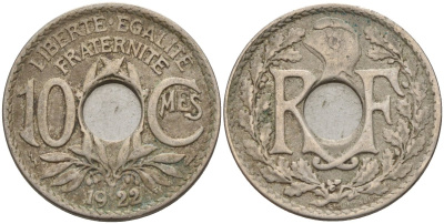 Франция 10 сантимов 1922 KM 866a, Le Franc 138.3 медно-никель 4143-914
