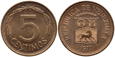 Венесуэла 5 сентимо 1977 KM 49 сталь плакированная медью 4392-939