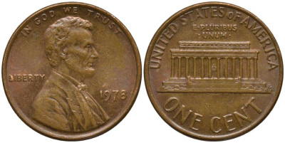 США 1 ЦЕНТ 1978 ЛИНКОЛЬН KM 201 медь цинк 4547-643