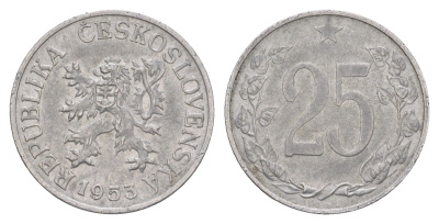 Чехословакия 25 геллеров 1953 KM 39 алюминий 4546-1134
