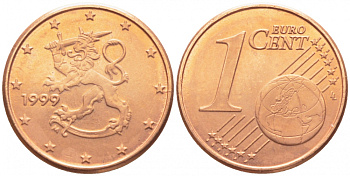 Финляндия 1 евроцент 1999 KM 98 сталь плакированная медью UNC 105-456