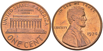 США 1 ЦЕНТ 1974 ЛИНКОЛЬН KM 201 медь цинк 188-164