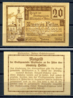 Вайдхофен-на-Ибсе (Австрия) 20 геллеров 1920 Jaksc/Pick?JPR1127a-20 бумага aUNC 7556-38-3-1
