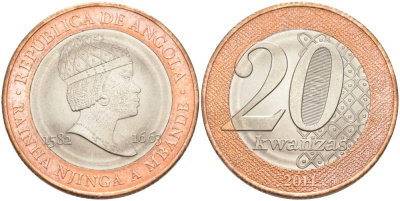 Ангола 20 кванза 2014 Королева Зинга Мбанди Нгола (1582-1663) KM 111 биметалл aUNC 69-115
