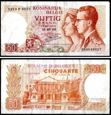 Бельгия 50 франков 1966 Pick 139 (3) бумага 6300-20-2-1