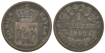 Бавария 1 крейцер 1842 Людвиг I (1825-1848) KM 422, AKS 88 серебро 4615-1243