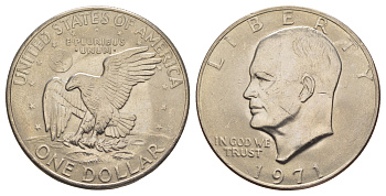 США 1 доллар 1971 Президент Эйзенхауэр, лунный орел KM 203 медь плакированная медно-никлем aUNC 4537-715
